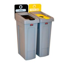 Rubbermaid Dubbel Recyclingstation FR Gesloten (Zwart) / Flessen (Geel) 