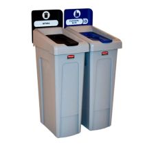 Rubbermaid Dubbel Recyclingstation NL Gesloten (Zwart) / Flessen (Blauw) 