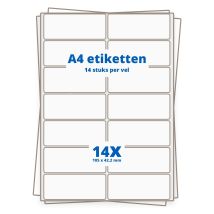 A4 etiketten 14/vel, 105 x 42.4 mm.