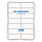 A4 etiketten 14/vel, 105 x 42.4 mm.